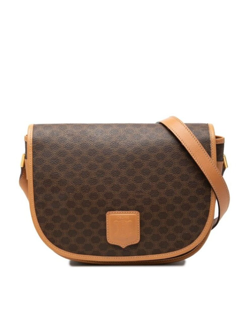 Celine Macadam Crossbody Shoulder Bag Brown Leather